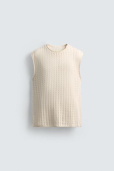 SLEEVELESS KNIT T-SHIRT - Oyster-white by Zara