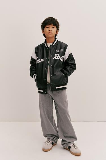 FAUX LEATHER BOMBER JACKET WITH EMBROIDERED TEXT - Black by Zara