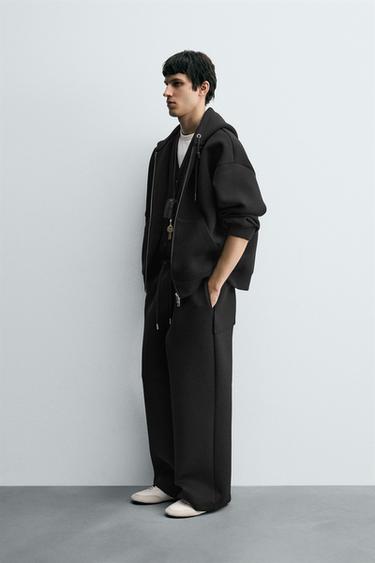 NEOPRENE-EFFECT WIDE-LEG TROUSERS - Black by Zara
