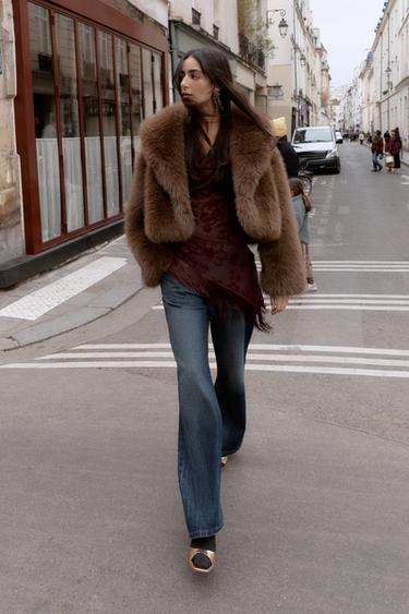 SHORT FAUX FUR COAT - Brown by Zara - Image 0