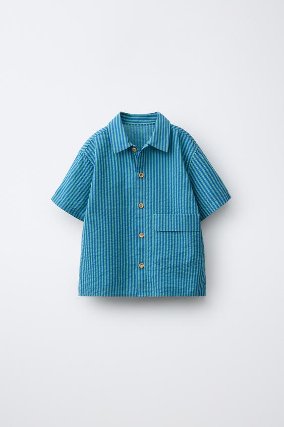 STRIPED SEERSUCKER SHIRT - Blue green by Zara - Image 0