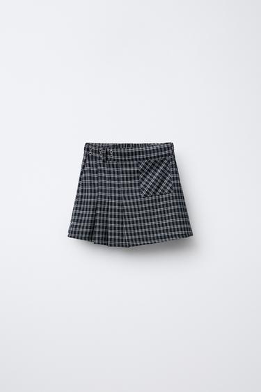 CHECKED BERMUDA SKORT WITH PLEATS - Navy blue by Zara