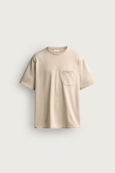 STRIPED JACQUARD POCKET T-SHIRT - Grey / Natural by Zara