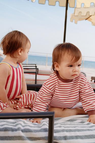 ZARA TIMELESS - STRIPED SWIMSUIT - Ecru / Red by Zara