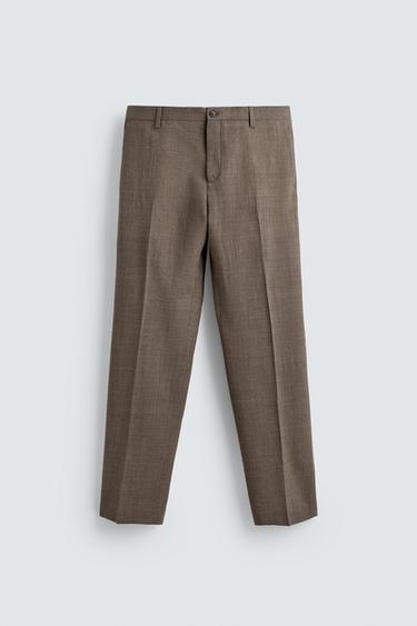 100% WOOL TEXTURED SUIT TROUSERS - Brown marl by Zara
