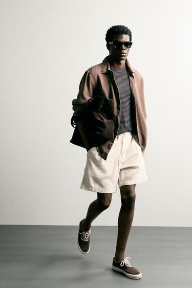 TEXTURED REGULAR FIT BERMUDA SHORTS - Light beige by Zara