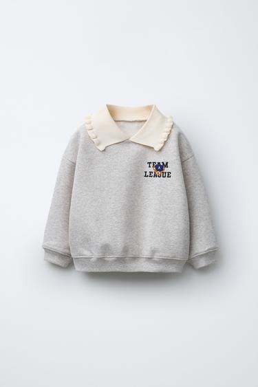 CONTRAST COLLAR EMBROIDERED SWEATSHIRT - Grey marl by Zara - Image 0