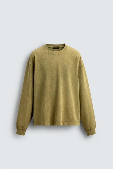 RIPPED-EFFECT TEXTURED T-SHIRT - Mustard by Zara