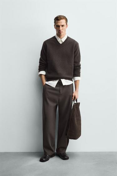 RELAXED FIT PLEATED TROUSERS - Chocolate by Zara