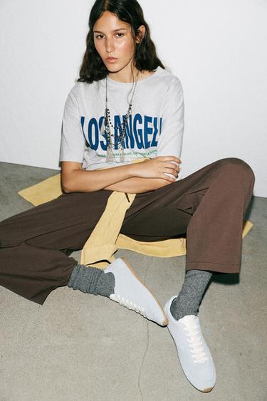 CONTRAST LEATHER TRAINERS - Light Blue by Zara