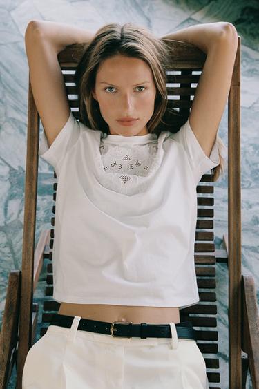 COTTON EMBROIDERED T-SHIRT - White by Zara