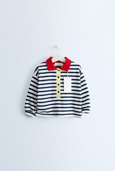 ZARA TIMELESS - STRIPED CONTRAST COLLAR POLO SHIRT - Ecru by Zara