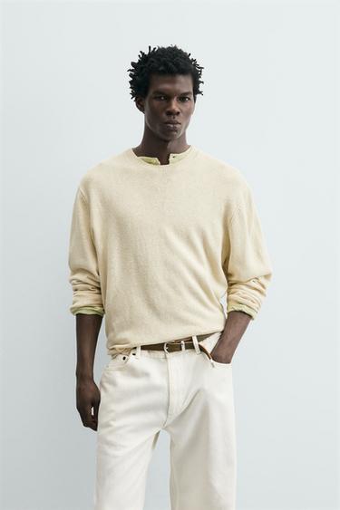 REGULAR FIT COTTON-LINEN JUMPER - Ecru by Zara