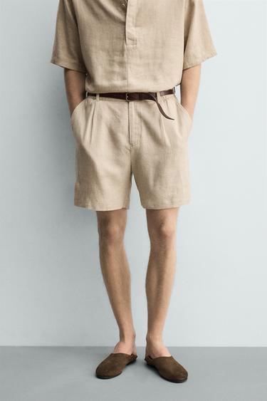 RELAXED FIT LINEN - VISCOSE BERMUDA SHORTS - Sand by Zara