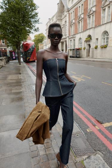 CONTRAST TOPSTITCH TROUSERS - Indigo by Zara