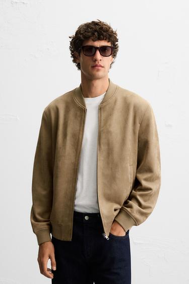 FAUX SUEDE BOMBER JACKET - Beige by Zara