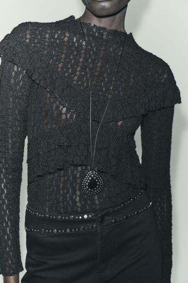 LACE TOP WITH RUFFLES - Black by Zara