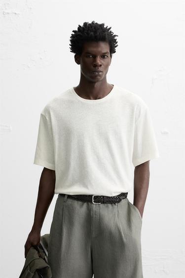 LINEN - COTTON T-SHIRT - Ecru by Zara