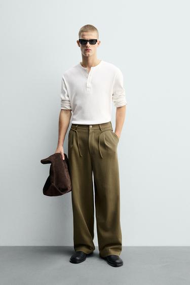 PLEATED DRAWSTRING TROUSERS - Ochre by Zara
