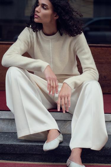 KNIT SWEATER WITH CONTRAST TRIMS - Ecru by Zara - Image 0
