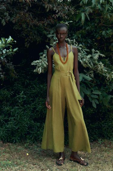 WIDE-LEG STRAPPY LINEN BLEND JUMPSUIT - Oil by Zara
