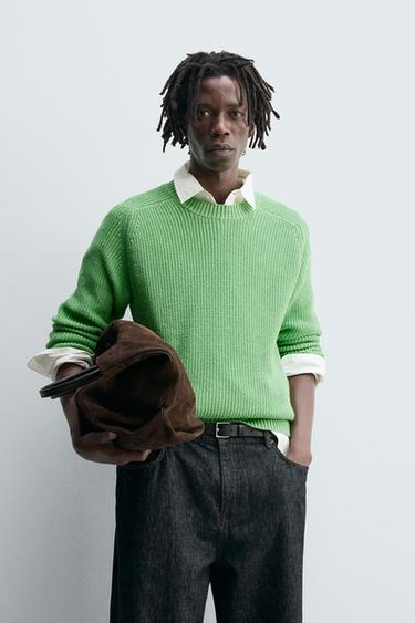 COTTON-CASHMERE TEXTURED SWEATER - Green by Zara