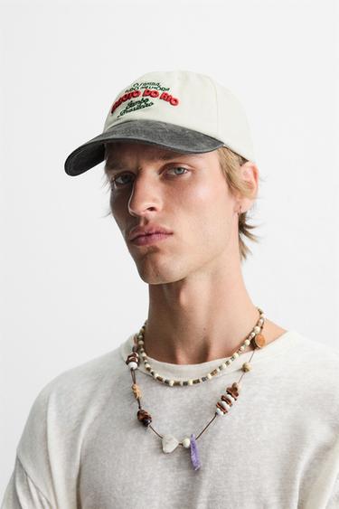 CONTRAST EMBROIDERY CAP - Ecru by Zara - Image 0