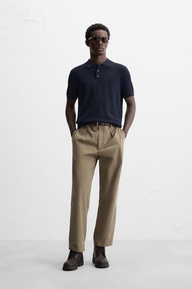 VISCOSE BLEND KNITTED POLO SHIRT - Navy blue by Zara - Image 0
