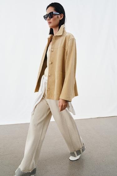 SUEDE LEATHER JACKET ZW COLLECTION LIMITED EDITION - Butter by Zara