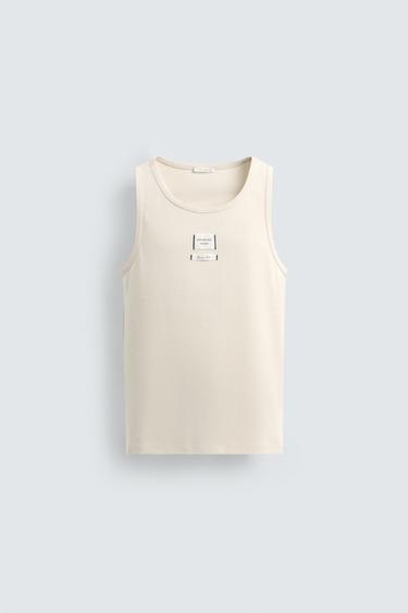 LABEL TANK T-SHIRT - Light beige by Zara
