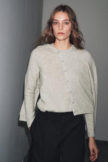 100% WOOL LONG SLEEVE CARDIGAN - Sand / Marl by Zara