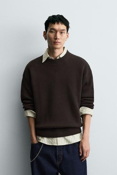 COTTON TEXTURE SWEATER - Chocolate by Zara