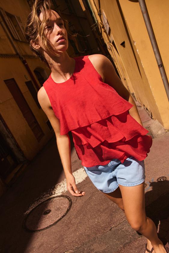 ASYMMETRIC RUFFLE TOP - Red by Zara - Image 0
