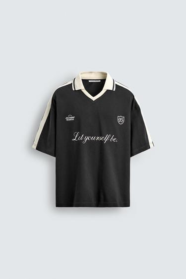 RETRO FOOTBALL PRINT POLO SHIRT - Black by Zara
