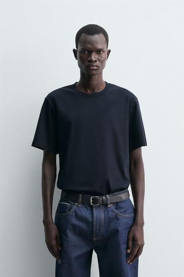 MEDIUM WEIGHT SHORT SLEEVE T-SHIRT - Navy blue by Zara
