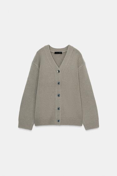 100% WOOL CARDIGAN WITH V-NECK - Taupe grey by Zara