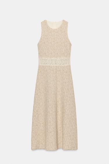 COMBINED TEXTURED DRESS - Ecru / Brown by Zara