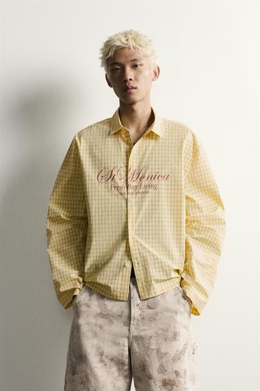 CHECKED SLOGAN PRINT RELAXED FIT SHIRT - Yellow by Zara
