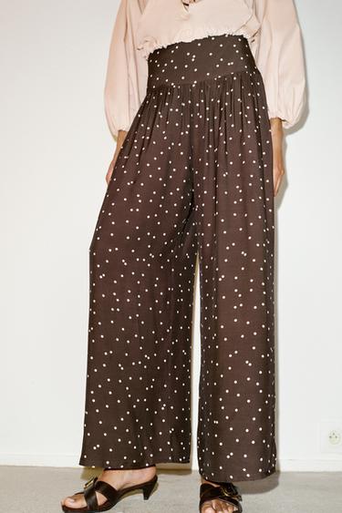 WIDE-LEG POLKA DOT TROUSERS - Brown / Ecru by Zara
