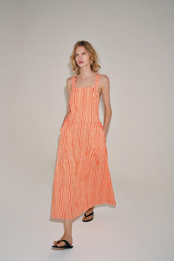 ZW COLLECTION STRIPED MIDI DRESS - Orange by Zara - Image 0