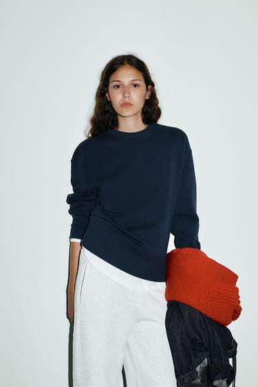 CONTRAST PLUSH SWEATSHIRT - Navy blue by Zara