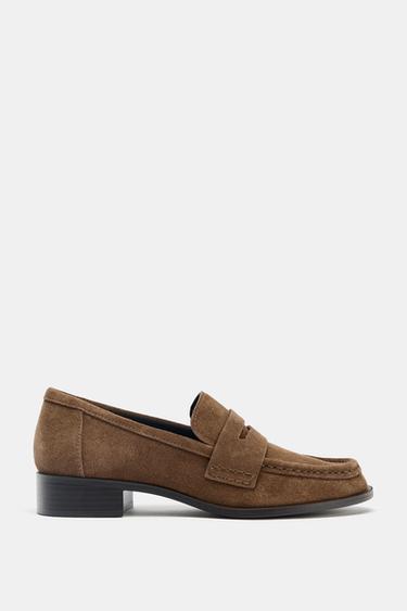 SPLIT SUEDE PENNY LOAFERS - Dark tan by Zara