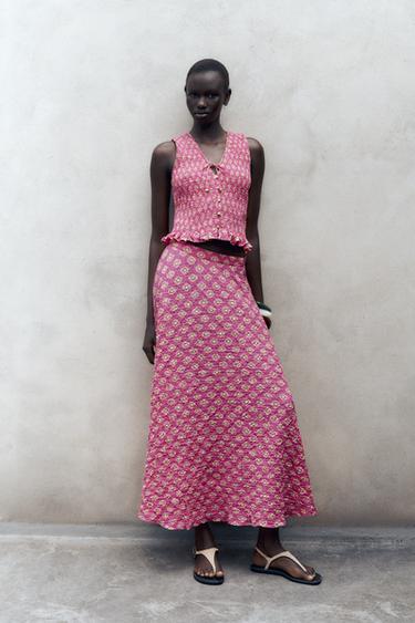 PRINTED MIDI SKIRT - Fuchsia by Zara