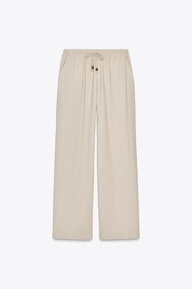 WIDE-LEG TROUSERS WITH ELASTIC WAISTBAND - Sand by Zara