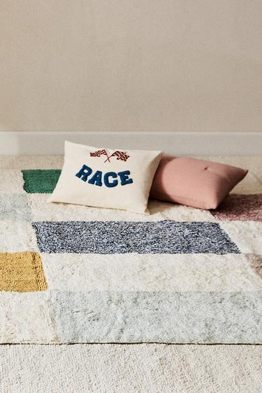 CHILDREN'S PATCHWORK COTTON RUG - Light beige by Zara