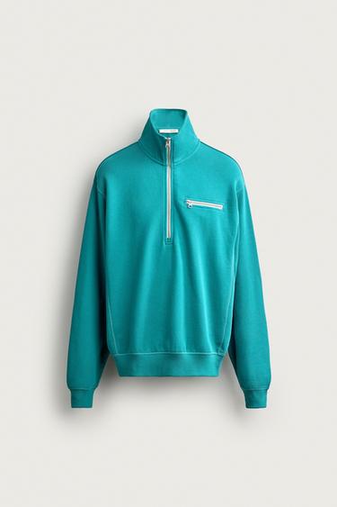 CONTRAST QUARTER-ZIP SWEATSHIRT - Light green by Zara