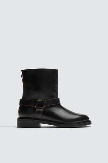 LEATHER HARNESS BOOTS - Brown by Zara