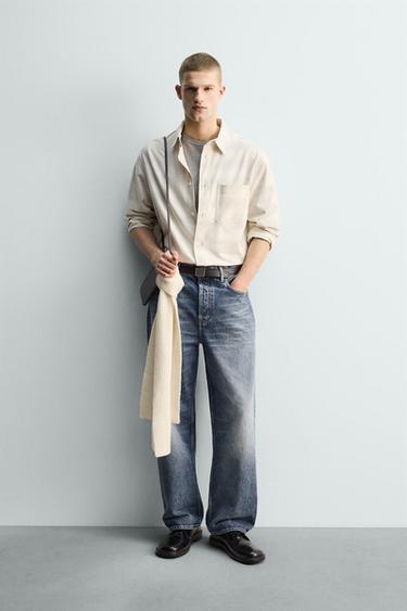 CHECK SHIRT WITH POCKET - White / Grey by Zara
