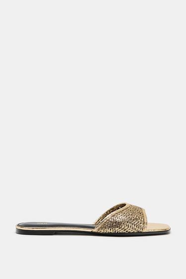 BRAIDED FLAT SANDALS - Gold by Zara