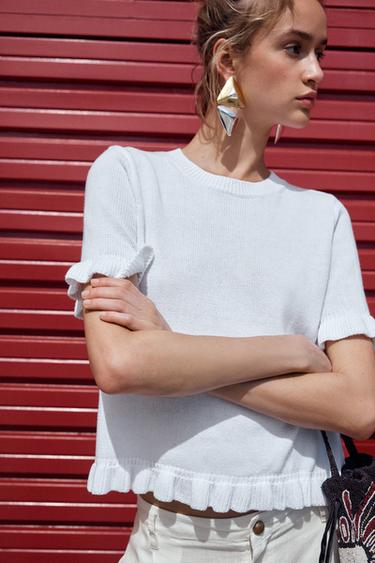 RUFFLED KNIT TOP - White by Zara
